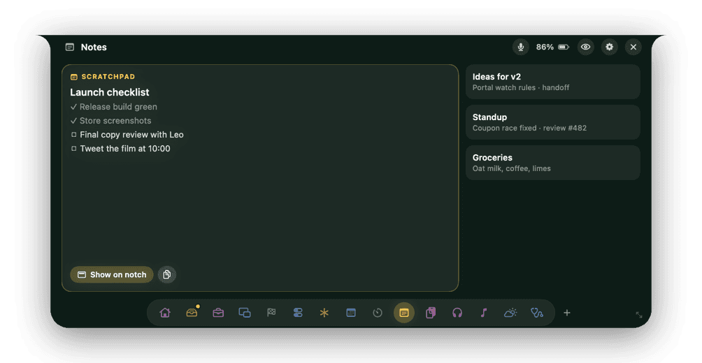 The Notes page