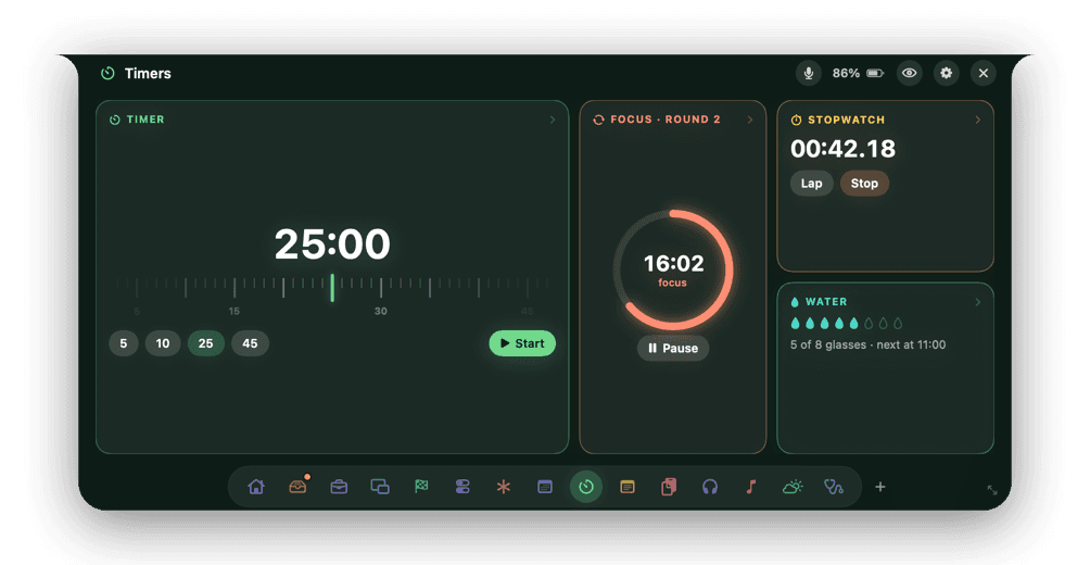 The Timers page