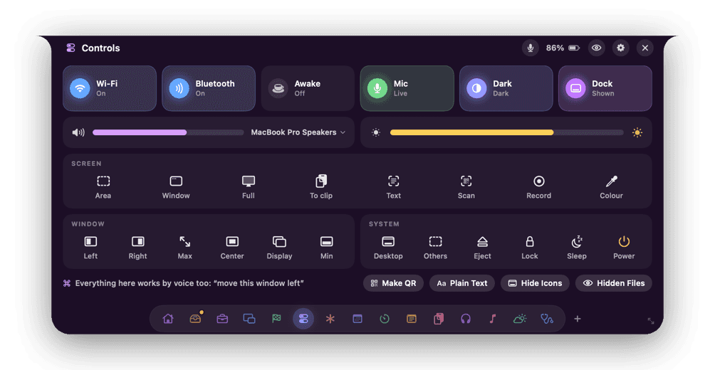 The Controls page