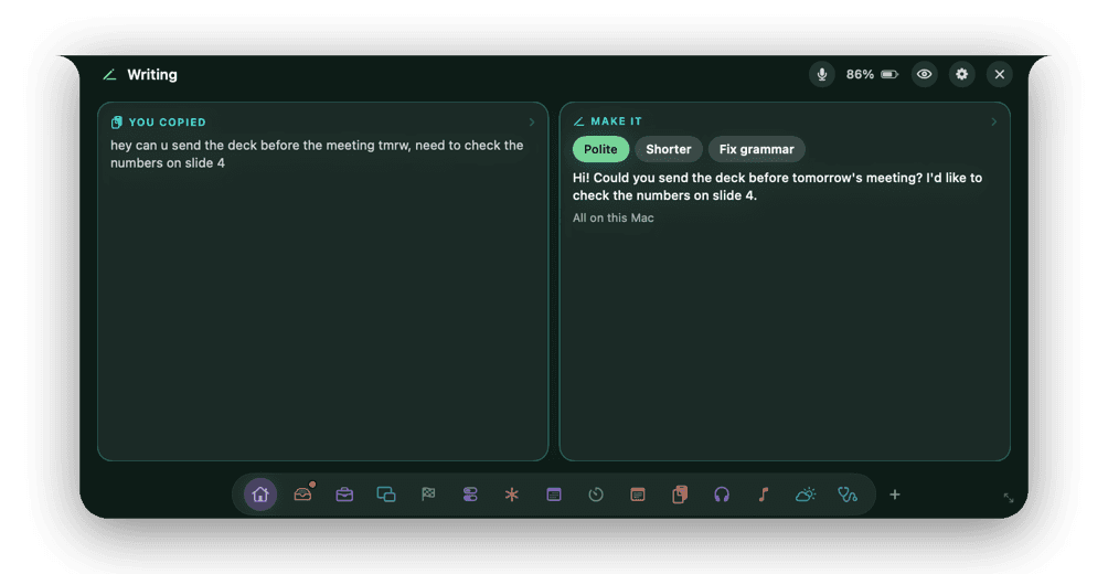 The Writing page